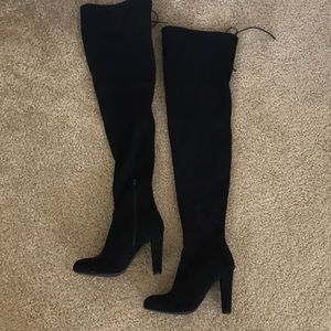 Black thigh high suede boots